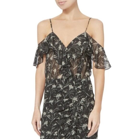 NWT Veronica Beard | Marilyn Cold Shoulder Ruffle Midi Dress - Picture 2 of 13